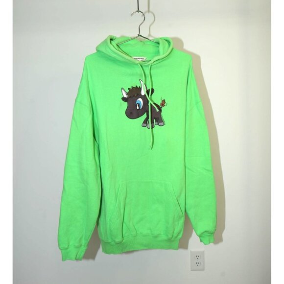 Balenciaga SS21 Chinese New Year Ox Pullover Hoodie Lime Green Size Small Men's - Picture 1 of 7
